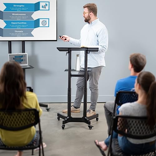 VIVO Black Mobile 24 x 16 inch Lectern Podium, CART-V03E | Height Adjustable, Tilting Desktop, Rolling Laptop Cart on Wheels, Steel Design, Holds 44 lbs - color: Black