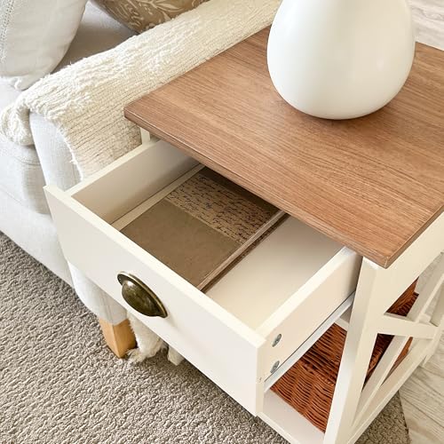 PHI VILLA End Table Living Room Set of 2 - Farmhouse Bedroom Nightstands Small Bedside Table, Ivory White Side Table - color: Ivory 1