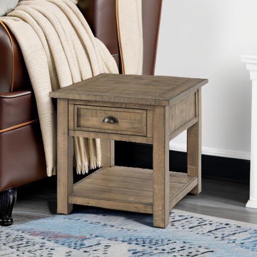 Martin Svensson Home Monterey Solid Wood End Table, Reclaimed Natural | Farmhouse Rustic, Coastal Side Table, Drawer and Shelf - color: Reclaimed Natural