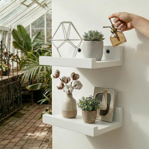 Z metnal Small Floating Shelves, Natural Wooden Display Wall Shelf for Picture Ledge, Nursery Floating Shelves, White, Wall Mounted, 8 x 5.5 inch, 2 Pcs - color: White, size: 8 Inch