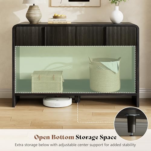 AMERLIFE 45" Fluted Entryway Console Table with 2 Drawers and Open Shelf | Modern Entryway Table with Rounded Edges, Wood Sofa Table for Hallway, Foyer, Behind Couch, Living Room, Black - color: Black - Fluted Panel, size: 45"