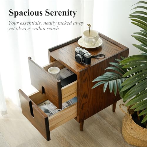 Narrow Nightstand, Mid Century Modern Nightstand, Solid Wood Bedside Table, Side Table witn Drawers (Walnut, 11.81inches) - color: Walnut, size: 11.81inches