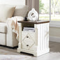 Minifeel Farmhouse Night Stand with Charging Station, 18" Wide 2 Drawer Bedside Table, Barn Door Nightstand with Open Storage Shelf, Sofa Side End Tables with Roman Column for Bedroom, Antique White - color: Antique White
