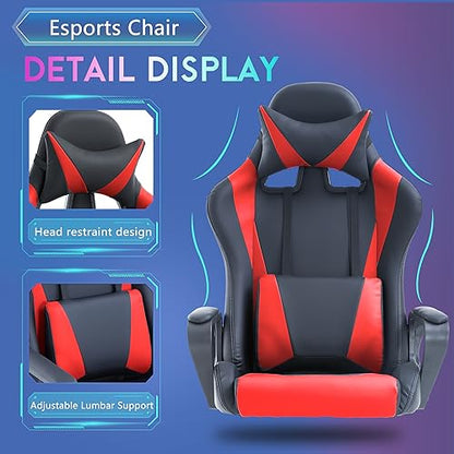 PayLessHere Ergonomic Racing Desk Chair Gaming Chair Computer Chair with Armrests 360° Swivel & Caster Pu Desk Task Chair Executive Headrest Lumbar Support for Back Pain Women Men and Adults (Red) - color: Red