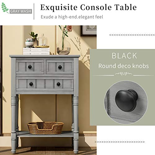 RuiSiSi Narrow Entryway Table with Three Storage Drawers, Small Console Table with Bottom Shelf for Entryway Foyer, Gray Wash