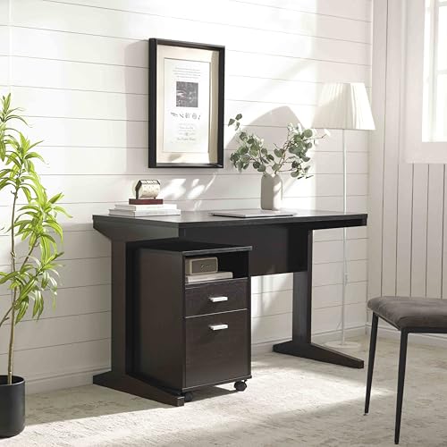 47.25" Home Office Desk with Rolling File Cabinet, Modern Computer Desk with 2 Drawers & Open Shelf, Executive Writing Desk for Workstation, Espresso