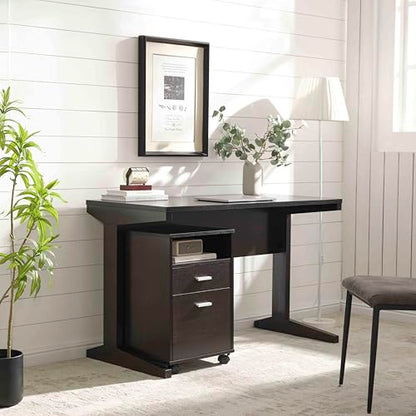 47.25" Home Office Desk with Rolling File Cabinet, Modern Computer Desk with 2 Drawers & Open Shelf, Executive Writing Desk for Workstation, Espresso