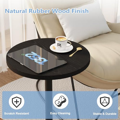 Round Side Table, C Shapde End Table for Sofa, Tv Trays Table, Small Snack Table with Metal Leg for Living Room, Bedroom, Bedside, Office (Black) - color: Black