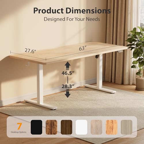 Cubiker Standing Desk, 63x28 Inches Sit Stand Home Office Desk, Electric Stand up Desk, Adjustable Desk with Splice Board, White Frame/Maple Top - color: Maple, size: 63x28