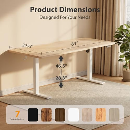 Cubiker Standing Desk, 63x28 Inches Sit Stand Home Office Desk, Electric Stand up Desk, Adjustable Desk with Splice Board, White Frame/Maple Top - color: Maple, size: 63x28