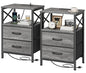 Huuger Nightstands Set of 2, Night Stand with Charger Station, 2 Drawer Side Table with Open Shelf, USB-C Port, End Table for Small Spaces, X Shaped Side Rail, Grey - color: Grey