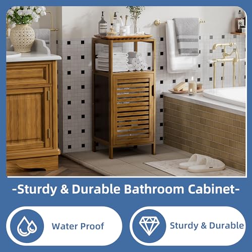 HITNET Bathroom Cabinet, Bamboo Floor Cabinet Free Standing, 4 Tier Sofa Side Storage Cupboard for Living Room Kitchen Entryway, Walnut - color: Walnut