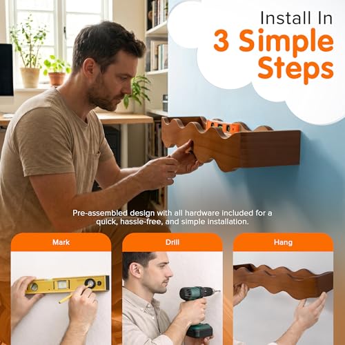 Ovalo Nursery Book Shelves Set of 2 - Solid Pine Wood Nursery Bookshelf, Floating Nursery Shelves for Wall, Wall Bookshelf for Kids Room, No-Assembly Wall Mounted Baby Book Shelf. (Walnut Brown) - color: Walnut Brown