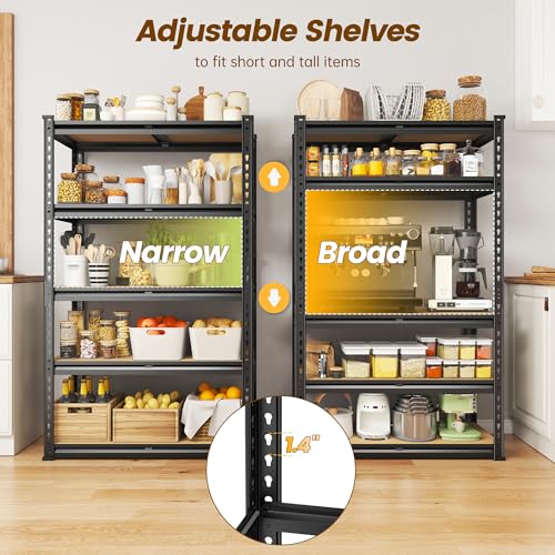DurayLoly 5-Tier Storage Shelves, 1990LBS Adjustable Pantry Shelves, Metal Shelving Unit for Kitchen, Pantry, Closet, Laundry,Garage, 60.01" H x 28.01" W x 14.01" D - size: 60.01" H x 28.01" W x 14.01" D