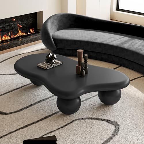 47.2” Cloud Coffee Table with 3 Ball Legs, Modern Irregular Center Table for Living Room, Low Cute Small MDF Tea Table for Bedroom, Space Apartment-Black - color: Cloud -47"black