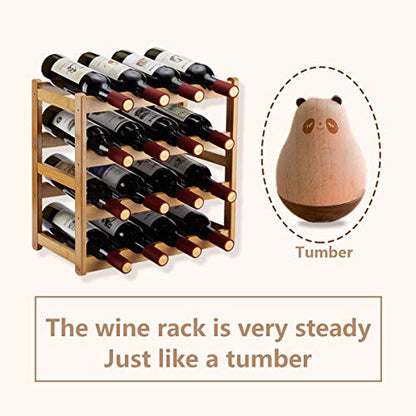 Bamboo Wine Rack, Sturdy and Durable Countertop Wine Storage Cabinet Shelf for Pantry - 4 Tiers 16 Bottle Wine Rack - color: 4 Tier Natural