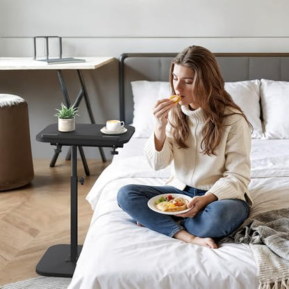TV Tray Table, Sofa Side Armrest Tray, C Shaped End Table | Adjustable Height, Flip-Top, Snack Side Table with 360° Swivel and 180° Tilt, for Couch, Small Spaces, Bed, Chair, Black - color: Black