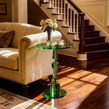 Acrylic Round Side Table, End Table Nightstand Pedestal Table for Living Room, Bedroom, Balcony (Green, 15.7“×15.7”×21.7“) - color: Green