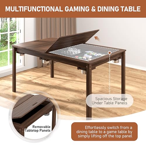 Yardenaler Solid Wood Board Game Table, Gaming & Dining Table with 58” x 33” Big Gaming Space and Removable Top, Seats 4 to 6 Players, Includes Leatherette Play Mat, 6 Cup Holders & Flush Pull Design - size: 63"L x 38.2"W x 30.4"H