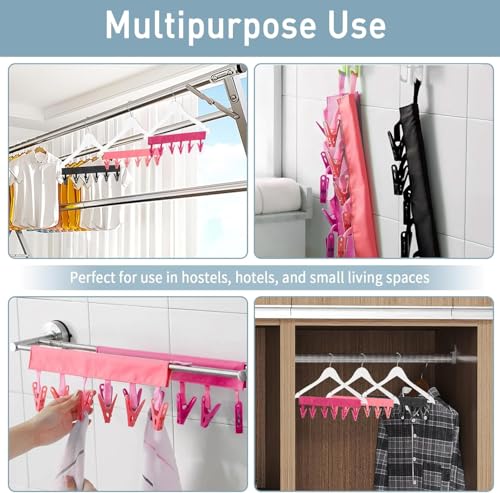 TamBee Portable Hanger Clips Travel Clothesline Travel Hangers Towel Drying Rack Clothing Hanger Folding Portable Sock Dock Swimsuit Drying Rack Hanger with 6 Clips Pack of 3 (Black) - color: Black