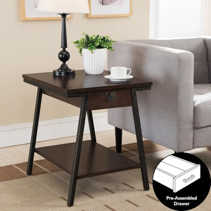 Leick Home 11407 Empiria One Drawer Side Table, Walnut and Foundry Bronze - color: Walnut