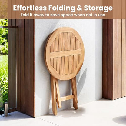 Tangkula 24-Inch Teak Wood Folding Outdoor Table, Round Patio Table with Sturdy X-Frame, Space Saving Outside Bistro Table for Deck, Porch, Poolside, Balcony & Garden - size: 24"