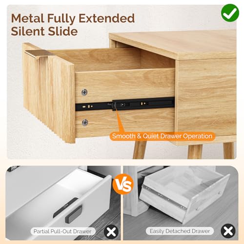 VINGLI Nightstands Set of 2, Fluted Night Stand with Drawer, Bedside Table, Wood Nightstand for Bedroom, Mid Century Modern End Tables, Natural Oak, 18.9" W*14.96" D*24" H - color: Oak, size: 19"W-1 Drawer