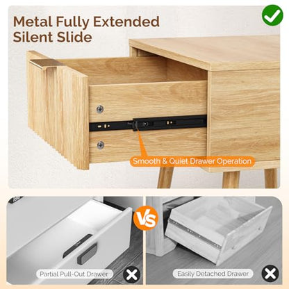 VINGLI Nightstands Set of 2, Fluted Night Stand with Drawer, Bedside Table, Wood Nightstand for Bedroom, Mid Century Modern End Tables, Natural Oak, 18.9" W*14.96" D*24" H - color: Oak, size: 19"W-1 Drawer