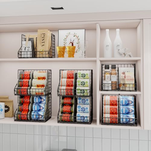 Stackable Can Organizer for Pantry with 2 Adjustable Dividers, Soda Can Organizer, Can Storage Dispenser Holds up to 28 Cans, 2 tier Metal Wire Baskets Can Holder for Kitchen Cabinet Pantry, Black - size: S-(2 pack)