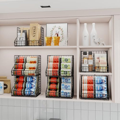 Stackable Can Organizer for Pantry with 2 Adjustable Dividers, Soda Can Organizer, Can Storage Dispenser Holds up to 28 Cans, 2 tier Metal Wire Baskets Can Holder for Kitchen Cabinet Pantry, Black - size: S-(2 pack)
