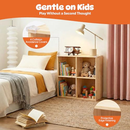 4 Cube Storage Organizer, Solid Wood Bookshelf, Vertical or Horizontal Bookcase, Open Cube Book Shelf, 23.6 in Cubes Organizer for Bedroom, Living Room, Office (23.6 X 11.8 X 23.6 in) - size: 23.6 X 11.8 X 23.6 in