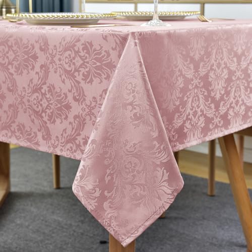 SASTYBALE Pink Tablecloth Rectangle 60x120 Inch Floral Jacquard Waterproof Wrinkle Free Luxury Damask Table Cloth, Thick Table Cover for Dining, Party, Wedding, Indoor, Outdoor - color: Pink, size: 120" x 60" (Rectangular)