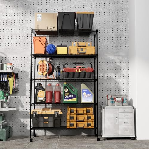 Simple Deluxe Heavy Duty 5-Tier Storage Shelving Unit, 35.83" W x 13.98" D x 61.02" H, 1250 Lbs Loading Capacity, Black - color: Black, size: 5-Tier, 36"W x 14"D x 61"H