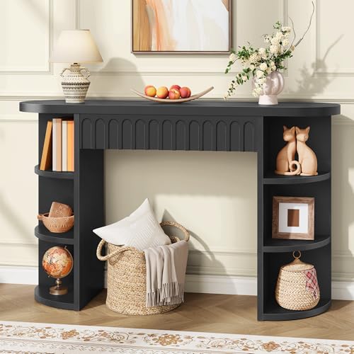 Hoctieon Fluted Console Table with Storage, Entryway Table with Side Storage Shelves, Narrow Sofa Tables Behind Couch, Hallway Tables for Living Room, Entrance, Foyer, Black - color: Black