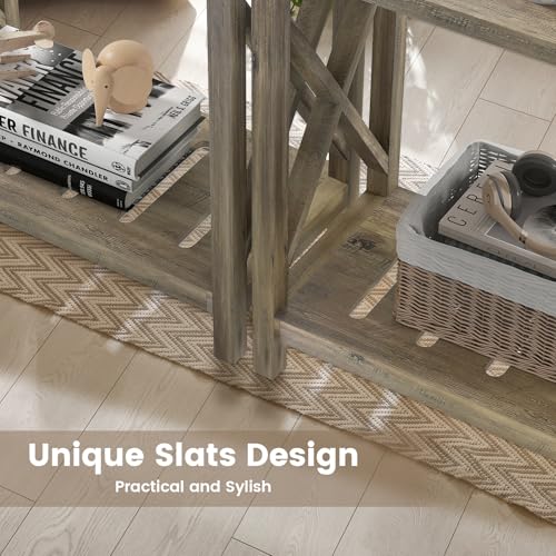Hadulcet Farmhouse End Tables Living Room Set of 2 - Narrow Side Table with Charging Station, Slim Nightstand for Small Space, Skinny Bedside Table, Sofa Side Table with Storage Shelf, Elegant Gray - color: Elegant Gray