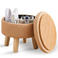 Wimarsbon Storage Ottoman, Modern Round Footrest with Soft Padded Seat, Teddy Velvet Footstool with Wood Legs, Accent Small Table or Plant Stand for Hallway, Living Room (Champagne) - color: Champagne