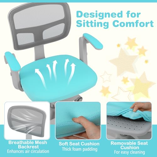 HONEY JOY Kids Desk Chair, Children Study Chair with Adjustable Height/Armrest/Footrest, Swivel Rolling Mesh Task Student Chair, Kids Computer Chair for Teens Girls Boys, Home, School, Office (Green) - color: Green