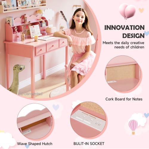 FUNKOCO Home Office Furniture Writing Desk,Computer Work Station with Detachable Hutch,5 Drawers(Pink) - color: 2-pink