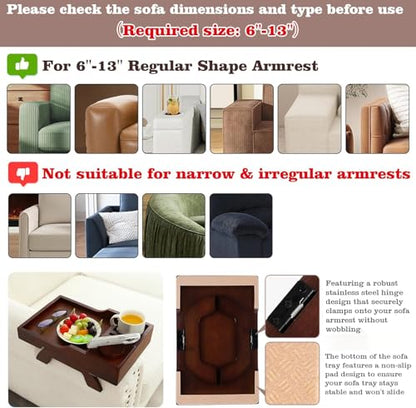 GHKINMAL Couch Cup Holder Tray, 15.4"x9.9" Large 4 in 1 Couch Armrest Table with 360°Rotated Phone Holder, Non-Slip Clip on Side Table for Drinks/Remote/Snacks, Ideal Gift for Husband, Wife, Parents - color: Walnut