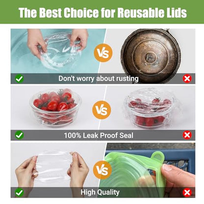 Silicone Stretch Lids for Food Storage in Fridge, Reusable Elastic Bowl Covers for Cup, Cans, Jars, Round & Rectangle Container, Food Grade Silicone Microwave Food Cover, Heat-Resistant, Transparent - color: 6 Pcs Transparent