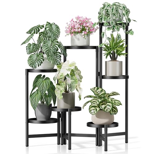 7 Tier Large Tiered Plant Stand Indoor, 7.9 Inch Wide Tall Corner Metal Plant Stands Outdoor for Multiple Plants, Decoration Flodable Tall Flower Display Holder Rack Shelf for Patio Balcony House - color: BlackDisk, size: 7-tiers