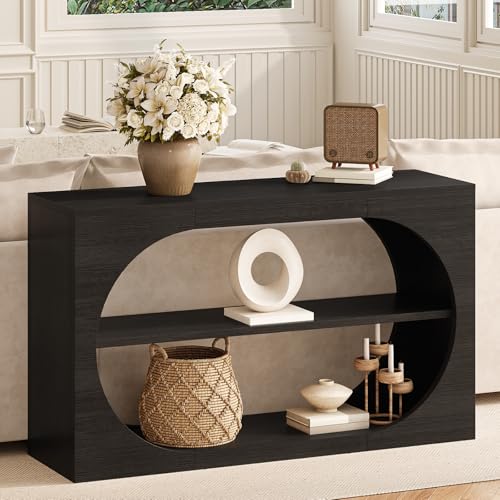 55-Inch Entryway Table with Storage, 3-Tier Console Tables, Behind Couch Table Wood Narrow Console Tables for Entryway, Living Room, Foyer, Hallway, Entry (Black) - color: Black