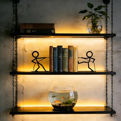 Metal Bookends People Book-end, Decorative Cute Book Ends for Shelves in Home Office Desk, Bookshelf Decor & Gift, Stable Storage (Tug War Black)
