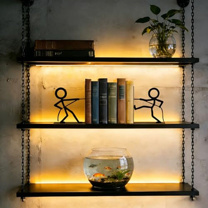 Metal Bookends People Book-end, Decorative Cute Book Ends for Shelves in Home Office Desk, Bookshelf Decor & Gift, Stable Storage (Tug War Black)