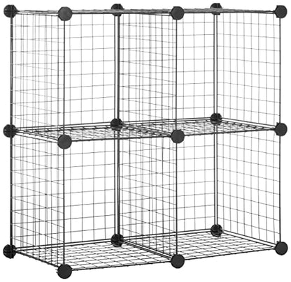 Amazon Basics 4 Cube Wire Grid Storage Organizer, Closet Organizer and Shelves, Stackable, Space-Saving, Easy to Assemble, 14"x14"x14", Black - color: Black