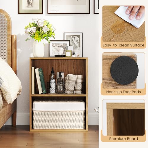 Giantex 2-Cube Bookshelf, 2-Layer Storage Shelf Bookcase w/Large-Capacity Open Storage Space for Living Room Bedroom Study Office, Multi-Functional Furniture Display Cabinet, Natural | Display Shelf with Open Storage Space for Living Room, Home Office, Mu