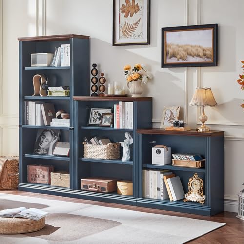 RWYHG 30" Blue Small Bookcase, 2 Tier Farmhouse Wooden Short Book Shelf | Adjustable Shelves Bookshelf, Open Display Storage, Wood Veneer Bookshelves, Thick Sturdy Base, for Living Room,Office