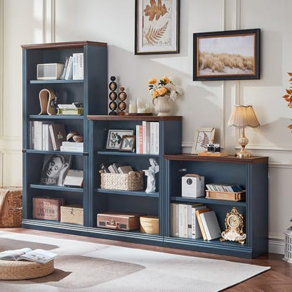 RWYHG 30" Blue Small Bookcase, 2 Tier Farmhouse Wooden Short Book Shelf | Adjustable Shelves Bookshelf, Open Display Storage, Wood Veneer Bookshelves, Thick Sturdy Base, for Living Room,Office