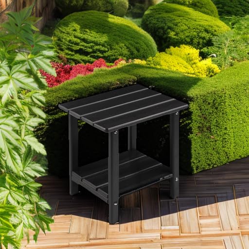 Apolimi Adirondack Outdoor Side Table, 2-Tier Sturdy Patio End Table Weather Resistant, 16.5" Solid Side Table for Patio, Pool, Porch - color: Black