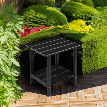 Apolimi Adirondack Outdoor Side Table, 2-Tier Sturdy Patio End Table Weather Resistant, 16.5" Solid Side Table for Patio, Pool, Porch - color: Black